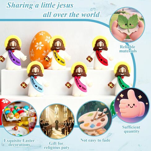 100 Pack Mini Jesus Figurines in Bulk, Tiny Jesus Loves You Figures Toys, Baby Little Jesus Figures Rubber Miniatures to Hide and Seek Easter Egg Stuffers Religious Party(100, 6 Colors) in Saudi Arabia