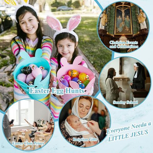 100 Pack Mini Jesus Figurines in Bulk, Tiny Jesus Loves You Figures Toys, Baby Little Jesus Figures Rubber Miniatures to Hide and Seek Easter Egg Stuffers Religious Party(100, 6 Colors) in Saudi Arabia