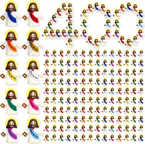 100 Pack Mini Jesus Figurines in Bulk, Tiny Jesus Loves You Figures Toys, Baby Little Jesus Figures Rubber Miniatures to Hide and Seek Easter Egg Stuffers Religious Party(100, 6 Colors) in Saudi Arabia