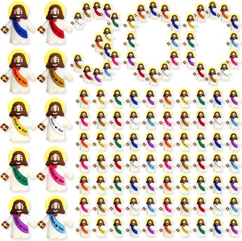 100 Pack Mini Jesus Figurines in Bulk, Tiny Jesus Loves You Figures Toys, Baby Little Jesus Figures Rubber Miniatures to Hide and Seek Easter Egg Stuffers Religious Party(100, 6 Colors) in Saudi Arabia