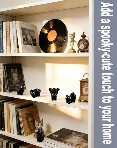 5 PCS Black Mini Cat Figurines, Cute Resin Miniature Cat for Car Dashboard Decorations with Gift Bag & Traceless Tapes, for Car Accessories, Computer Monitor & Desk Décor, Cat Lover Gifts for Women in Kuwait