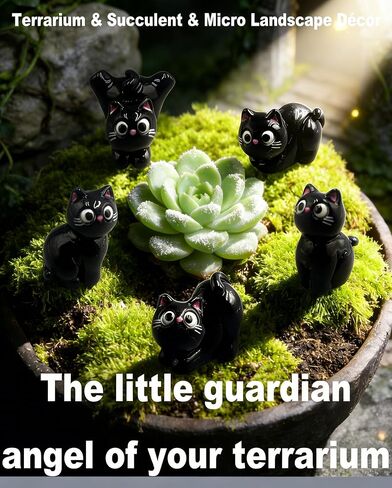 5 PCS Black Mini Cat Figurines, Cute Resin Miniature Cat for Car Dashboard Decorations with Gift Bag & Traceless Tapes, for Car Accessories, Computer Monitor & Desk Décor, Cat Lover Gifts for Women in Kuwait