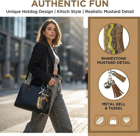 Hot Dog Keychain Western Bling Bag Charm for Women Charms with Tassel for Purse Accessories Rhinestone Sparkle Handmade Keyring in Saudi Arabia