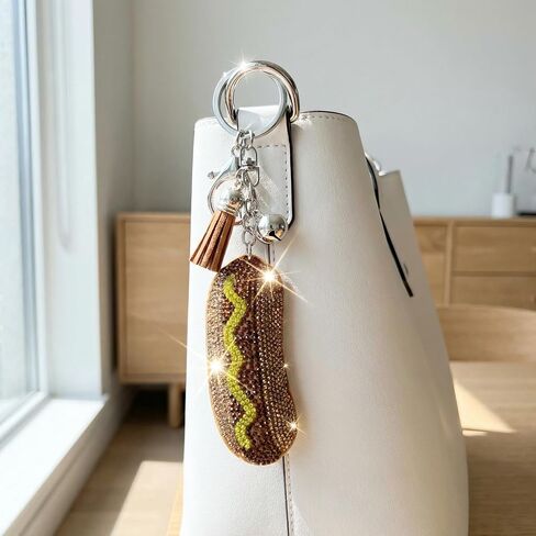 Hot Dog Keychain Western Bling Bag Charm for Women Charms with Tassel for Purse Accessories Rhinestone Sparkle Handmade Keyring in Saudi Arabia