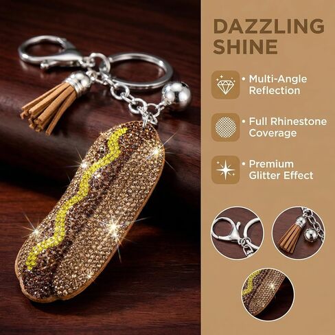 Hot Dog Keychain Western Bling Bag Charm for Women Charms with Tassel for Purse Accessories Rhinestone Sparkle Handmade Keyring in Saudi Arabia