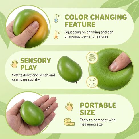 Squishies Mango, Mango Stress Ball, Fruit Squishies, Big Fruit Squishies, Color Changing Sensory Tool for Anxiety Relief, Portable Desk Stress Ball for Office Workers and Adult Users in Saudi Arabia