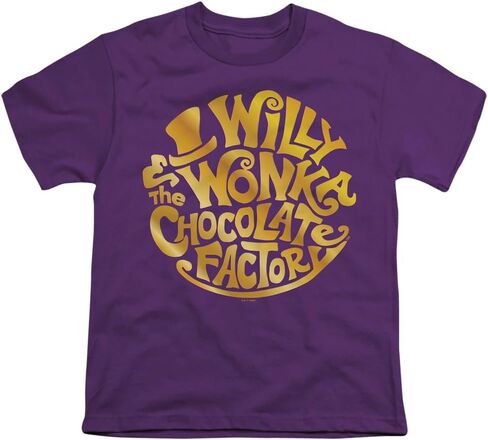 Willy Wonka and the Chocolate Factory Gold Circle Logo Kids T Shirt for Youth Boys and Girls, Purple, Large in Kuwait