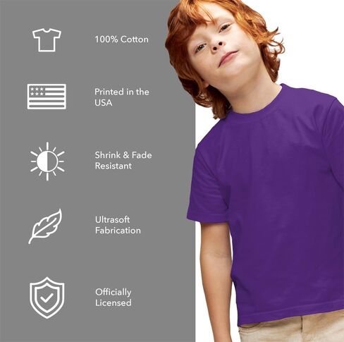 Willy Wonka and the Chocolate Factory Gold Circle Logo Kids T Shirt for Youth Boys and Girls, Purple, Large in Kuwait