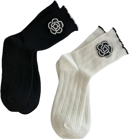 Womens Cute Cotton Crew Socks Cozy Casual Socks with for Women Black and White Socks in Saudi Arabia