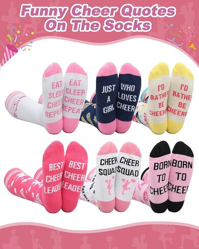 JenPen 6 Pairs Cheerleader Knee High Socks for Girls Women Cheerleading Team Cotton Long Cheer Socks for Practice Game Day Cheer Gifts in Kuwait