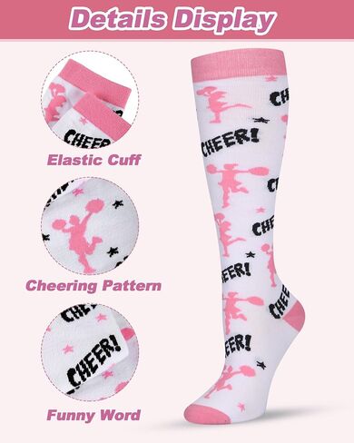 JenPen 6 Pairs Cheerleader Knee High Socks for Girls Women Cheerleading Team Cotton Long Cheer Socks for Practice Game Day Cheer Gifts in Kuwait