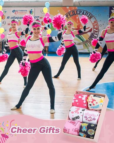 JenPen 6 Pairs Cheerleader Knee High Socks for Girls Women Cheerleading Team Cotton Long Cheer Socks for Practice Game Day Cheer Gifts in Kuwait