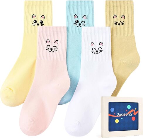Jeasona Cute Socks for Women Cat Socks Cotton Casual Crew Socks Colorful Animal Embroidery Novelty Gifts for Women Cat Lovers 5 Pairs Size 5-8 in Saudi Arabia