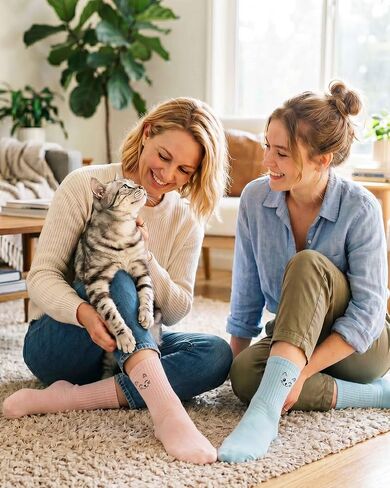 Jeasona Cute Socks for Women Cat Socks Cotton Casual Crew Socks Colorful Animal Embroidery Novelty Gifts for Women Cat Lovers 5 Pairs Size 5-8 in Saudi Arabia