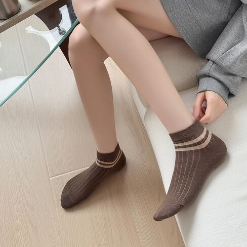 SIONCY Women Striped Socks Cotton Low Cut Ankle Socks, Breathable, Casual, Cute, 6 Pairs Size 5-10 in Kuwait