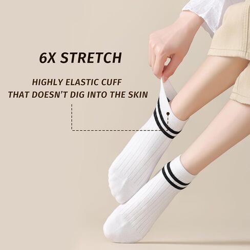SIONCY Women Striped Socks Cotton Low Cut Ankle Socks, Breathable, Casual, Cute, 6 Pairs Size 5-10 in Kuwait