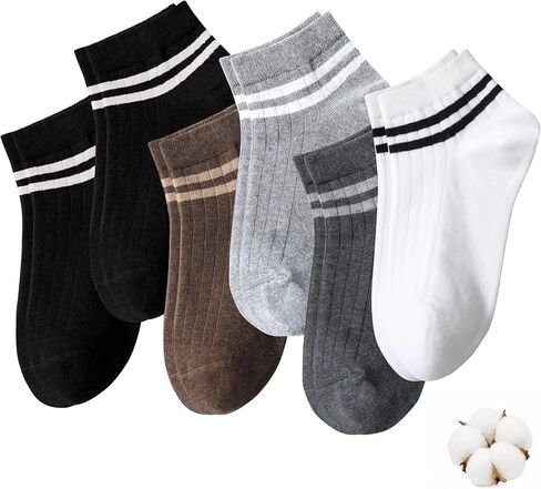 SIONCY Women Striped Socks Cotton Low Cut Ankle Socks, Breathable, Casual, Cute, 6 Pairs Size 5-10 in Kuwait