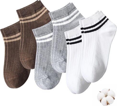 SIONCY Women Striped Socks Cotton Low Cut Ankle Socks, Breathable, Casual, Cute, 6 Pairs Size 5-10 in Kuwait