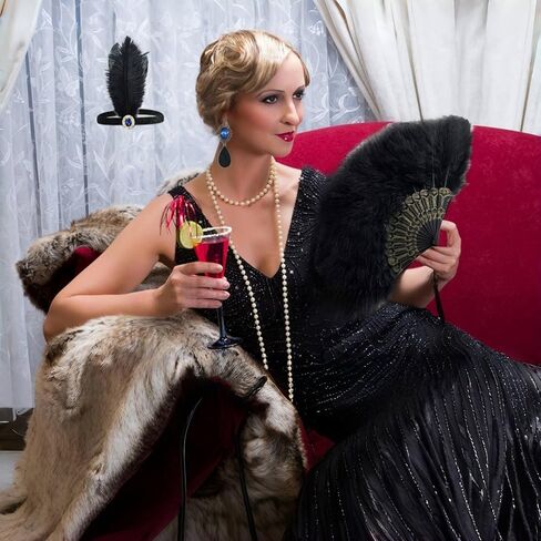 Boonbery 1920s Flapper Gatsby Accessories Set for Women Roaring 20's Theme Party Costume Kit Fashion Roaring 20's Theme Set Black in Saudi Arabia