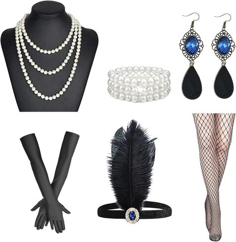 Boonbery 1920s Flapper Gatsby Accessories Set for Women Roaring 20's Theme Party Costume Kit Fashion Roaring 20's Theme Set Black in Saudi Arabia