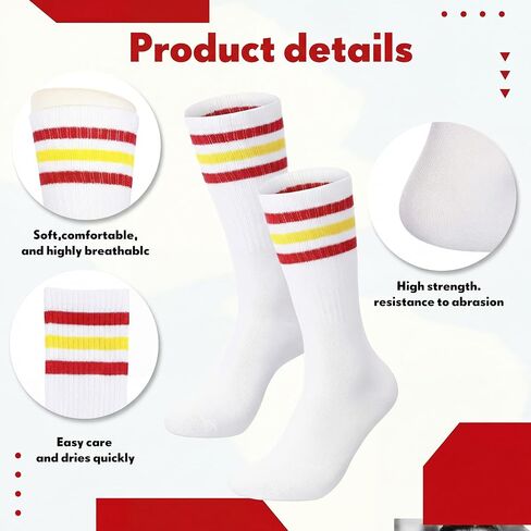 Maiteenly 5Pcs Sweatbands Striped Socks Set Sports Headband Wristbands High Tube Socks 80s Accessories Costume for Women Men in Kuwait