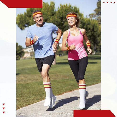 Maiteenly 5Pcs Sweatbands Striped Socks Set Sports Headband Wristbands High Tube Socks 80s Accessories Costume for Women Men in Kuwait