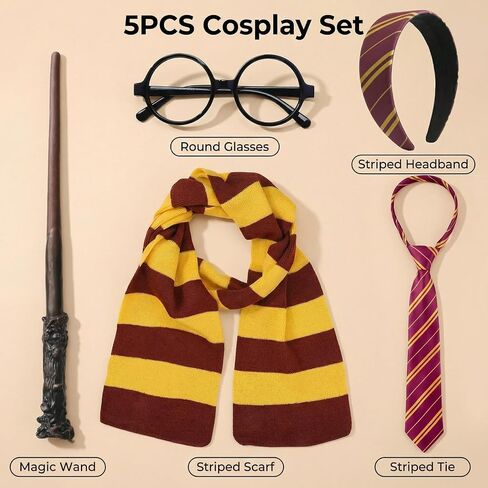 Wizard Costume Accessories for Women Girls, Wand Scarf Glasses Tie Headband for Halloween Cosplay in Saudi Arabia