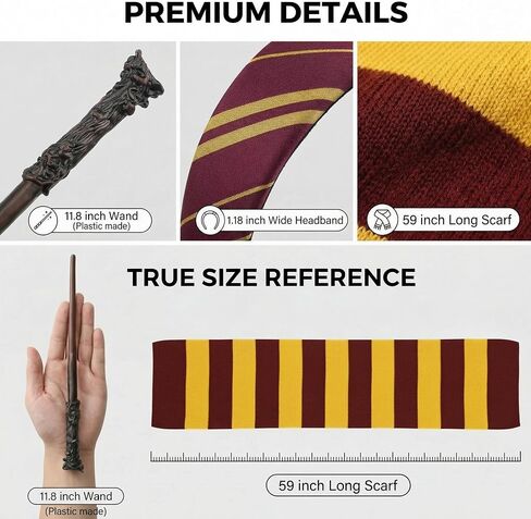 Wizard Costume Accessories for Women Girls, Wand Scarf Glasses Tie Headband for Halloween Cosplay in Saudi Arabia