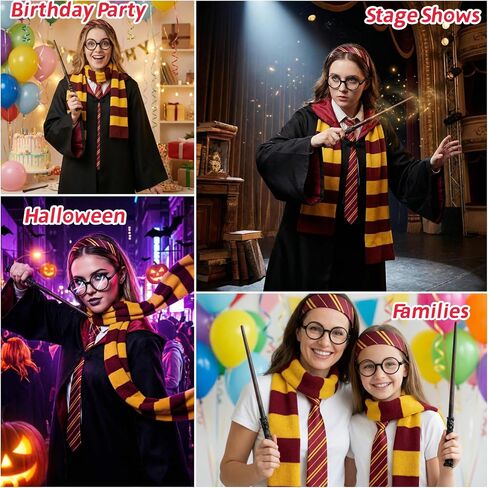 Wizard Costume Accessories for Women Girls, Wand Scarf Glasses Tie Headband for Halloween Cosplay in Saudi Arabia