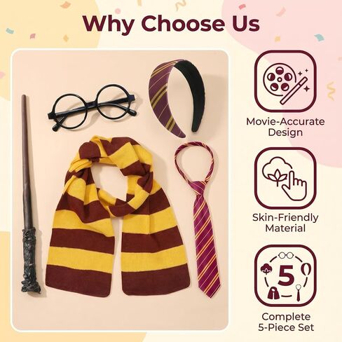 Wizard Costume Accessories for Women Girls, Wand Scarf Glasses Tie Headband for Halloween Cosplay in Saudi Arabia