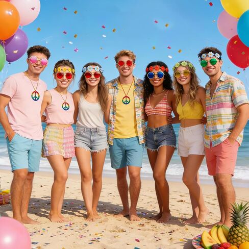 18 Pcs Hippie Costume Accessories for Women 60s 70s Hippie Accessories Set Daisy Hippie Headband Flower Crown Glasses Peace Sign Necklace for 60s 70s Themed Party Favors Groovy Carnival Party Decor in Saudi Arabia