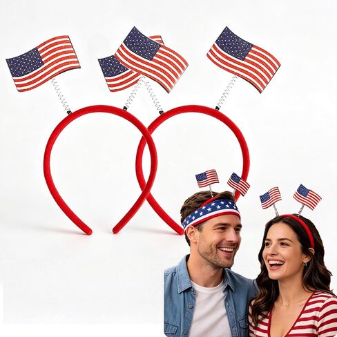 Independence Day 250th，2 pcs 4th of July Women's Headbands ，American Football Fan Flags Headbands Soccer Sports Events ，For Memorial Day Veterans (America) in Saudi Arabia