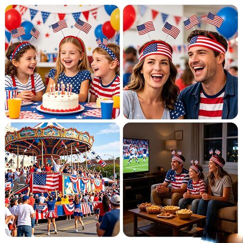 Independence Day 250th，2 pcs 4th of July Women's Headbands ，American Football Fan Flags Headbands Soccer Sports Events ，For Memorial Day Veterans (America) in Saudi Arabia