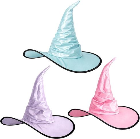 Newcotte 3 Pcs Pastel Witch Hat for Summer Halloween Women Wizard Hat Costume Accessories for Halloween Cosplay Party in Kuwait