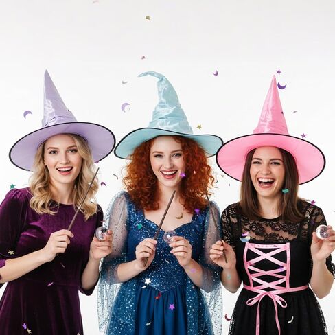 Newcotte 3 Pcs Pastel Witch Hat for Summer Halloween Women Wizard Hat Costume Accessories for Halloween Cosplay Party in Kuwait