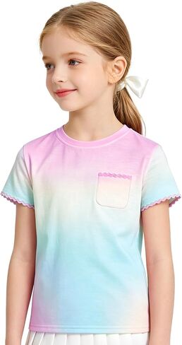Girls' Gradient T Shirts Summer Casual Short Sleeve Shirts,Crewneck Top for Girls Ages 3–10 in Kuwait