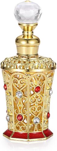 زجاجة عطر كلاسيكية 10 مل من ELLDOO، قارورة عطر حاوية فارغة، زجاجة زيت عطري مزخرفة مرصعة بالكريستال العتيق، تزيين زجاجات الزيوت الأساسية القابلة لإعادة الاستخدام للسيدات، ذهبي in Kuwait
