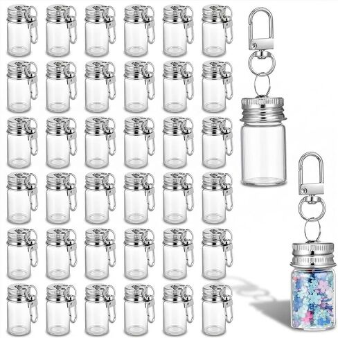 36 Pcs 7ml Mini Glass Bottle Keychain Bulk, Tiny Wishing Jars with Aluminum Screw Lid & Iron Key Ring, Small Clear Sample Vials Containers for DIY Wedding Favors, Home Crafts, Travel Essentials in Saudi Arabia