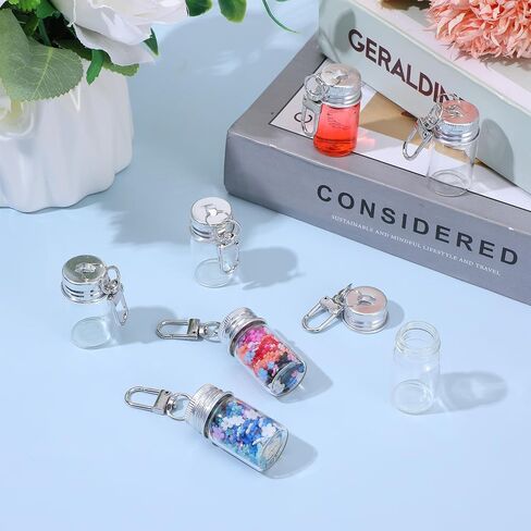 36 Pcs 7ml Mini Glass Bottle Keychain Bulk, Tiny Wishing Jars with Aluminum Screw Lid & Iron Key Ring, Small Clear Sample Vials Containers for DIY Wedding Favors, Home Crafts, Travel Essentials in Saudi Arabia