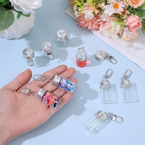 36 Pcs 7ml Mini Glass Bottle Keychain Bulk, Tiny Wishing Jars with Aluminum Screw Lid & Iron Key Ring, Small Clear Sample Vials Containers for DIY Wedding Favors, Home Crafts, Travel Essentials in Saudi Arabia