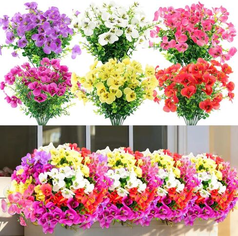 18 Bundles Artificial Outdoor Flowers for Spring Decoration, Fake Silk Daisy Flowers Realistic UV Resistant for Outside indoor Planter Front Door Porch Yard Patio windowsill Home Decor (Mix 6 colors) in Saudi Arabia