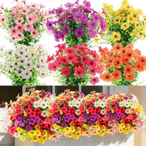 18 Bundles Artificial Outdoor Flowers for Spring Decoration, Fake Silk Daisy Flowers Realistic UV Resistant for Outside indoor Planter Front Door Porch Yard Patio windowsill Home Decor (Mix 6 colors) in Saudi Arabia