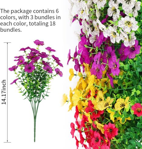 18 Bundles Artificial Outdoor Flowers for Spring Decoration, Fake Silk Daisy Flowers Realistic UV Resistant for Outside indoor Planter Front Door Porch Yard Patio windowsill Home Decor (Mix 6 colors) in Saudi Arabia