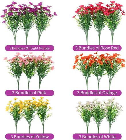 18 Bundles Artificial Outdoor Flowers for Spring Decoration, Fake Silk Daisy Flowers Realistic UV Resistant for Outside indoor Planter Front Door Porch Yard Patio windowsill Home Decor (Mix 6 colors) in Saudi Arabia