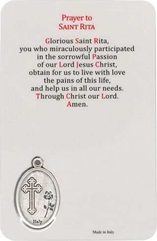 Saint Rita Catholic Prayer Print with Built-In Silver-Tone Medal | Patron Saint of Impossible Causes | Religious Art | Great Gift for First Communion or Confirmation in Kuwait