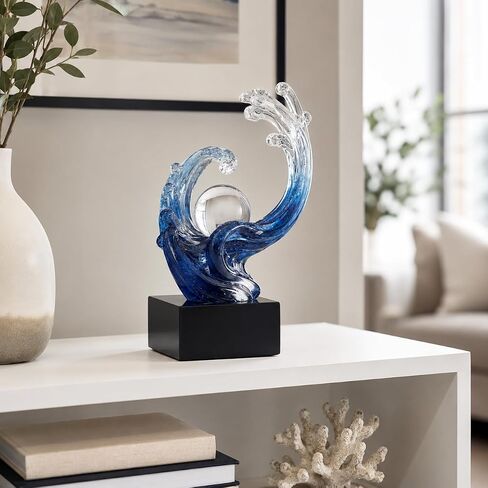 Modern Abstract Decorative Wave Statue, Gold Abstract Art Home Decor,Crystal Ball Art Wave Resin Sculpture, Office Desk Stand, Dining Table Center Decorative Aesthetics (Blue) in Kuwait