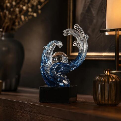 Modern Abstract Decorative Wave Statue, Gold Abstract Art Home Decor,Crystal Ball Art Wave Resin Sculpture, Office Desk Stand, Dining Table Center Decorative Aesthetics (Blue) in Kuwait