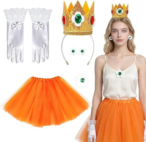 Princess Costume Set for Women Adult Princess Accessories Crown Tutu Earrings Brooch for Halloween Costume Cosplay in Saudi Arabia