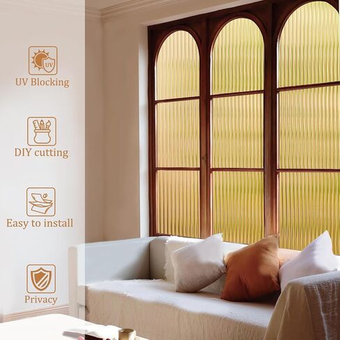 Beautyhero Adhesive Reeded Glass Window Privacy Film, Shatterproof Fluted Frosted Glass Clings, Waterproof 3D Decorative Window Coverings for Bathroom, Cabinet, Front Door, 17.5 x 78.7 Inch in Kuwait