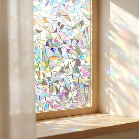 Window Privacy Film with Installation Tools, Window Privacy Film，Static Window Clings Vinyl 3D Decals Stickers Rainbow Window Film for Glass Door Heat Control Anti UV 11.5 x 78.7 Inches in Kuwait